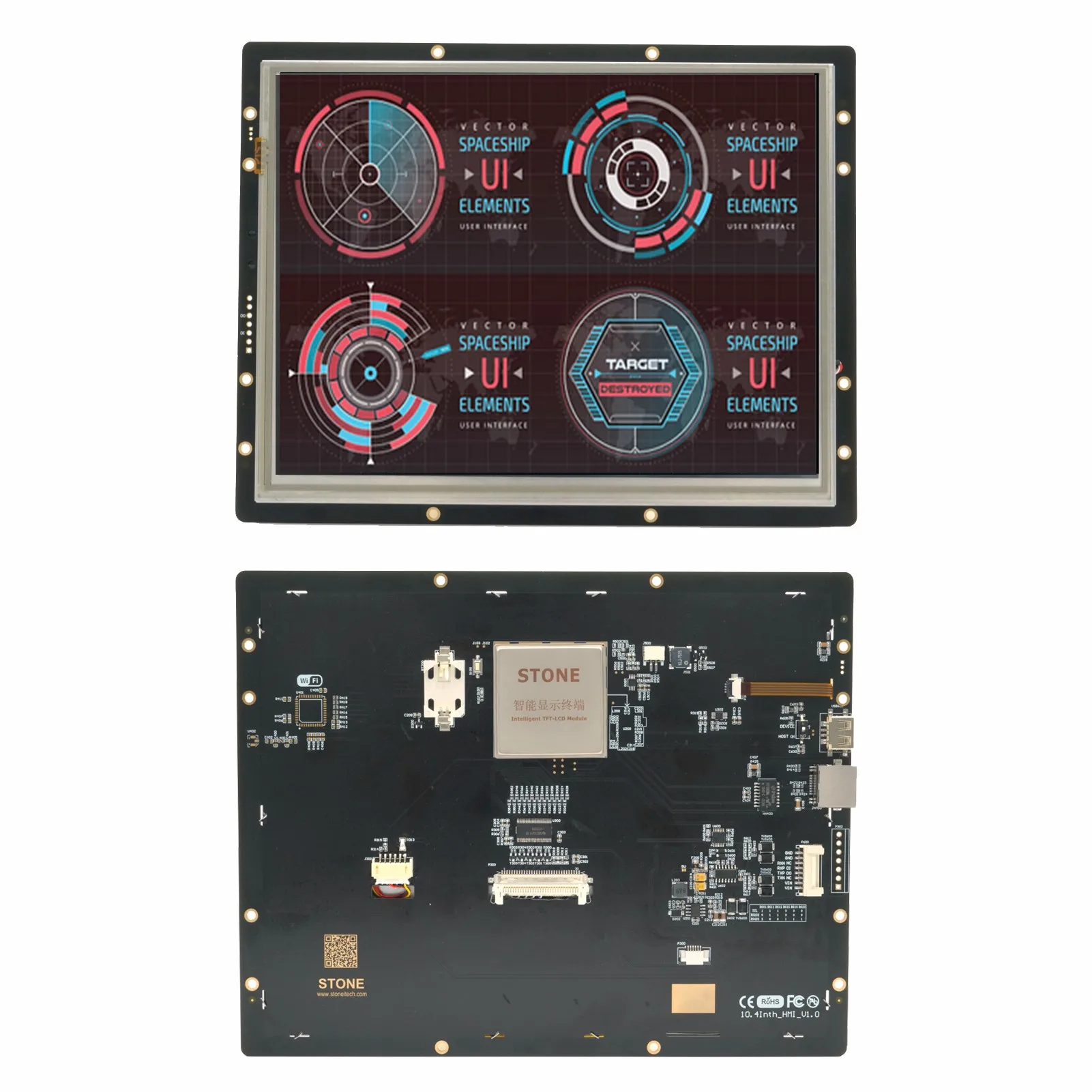 

10,4 дюймовый TFT LCD 1G Hz Cortex A8 CPU и 262k реальные цвета. Это обеспечивает 300 яркость нит, светодиодный ную подсветильник КУ, зону обзора 2