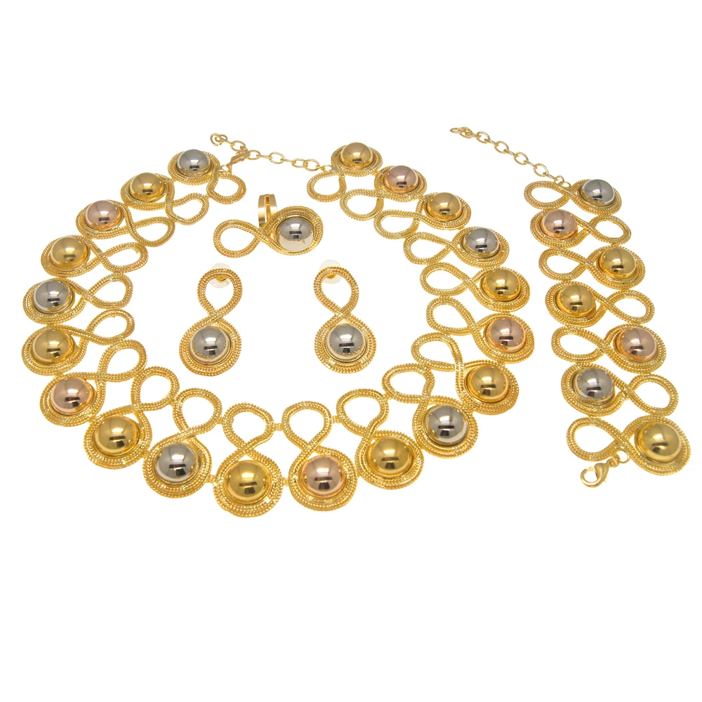 2022 Fashion Brazil Gold Plated Jewelry Set Exquisite Handmade Woman Big Necklace Party Accessories H20007