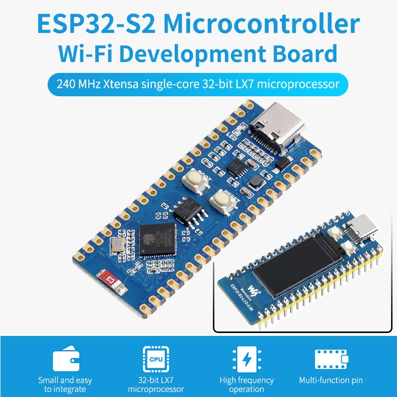 

ESP32-S2 2.4 GHz Wi-Fi Development Board Microcontroller 240MHz Processor Module with Pin / LCD Optional for Raspberry Pi Pico