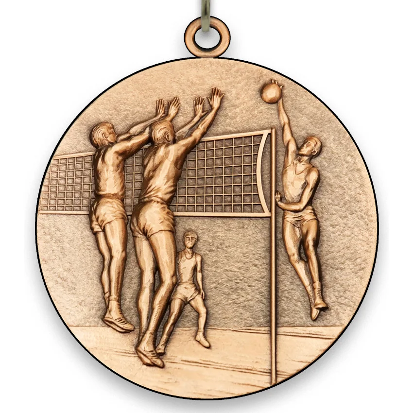 Large Metal - Volleyball Medal - Male - Bronze - 6,4 cm - with Neck Ribbon size 2,2cm x 80 cm, Choice of Ribbon Colours.