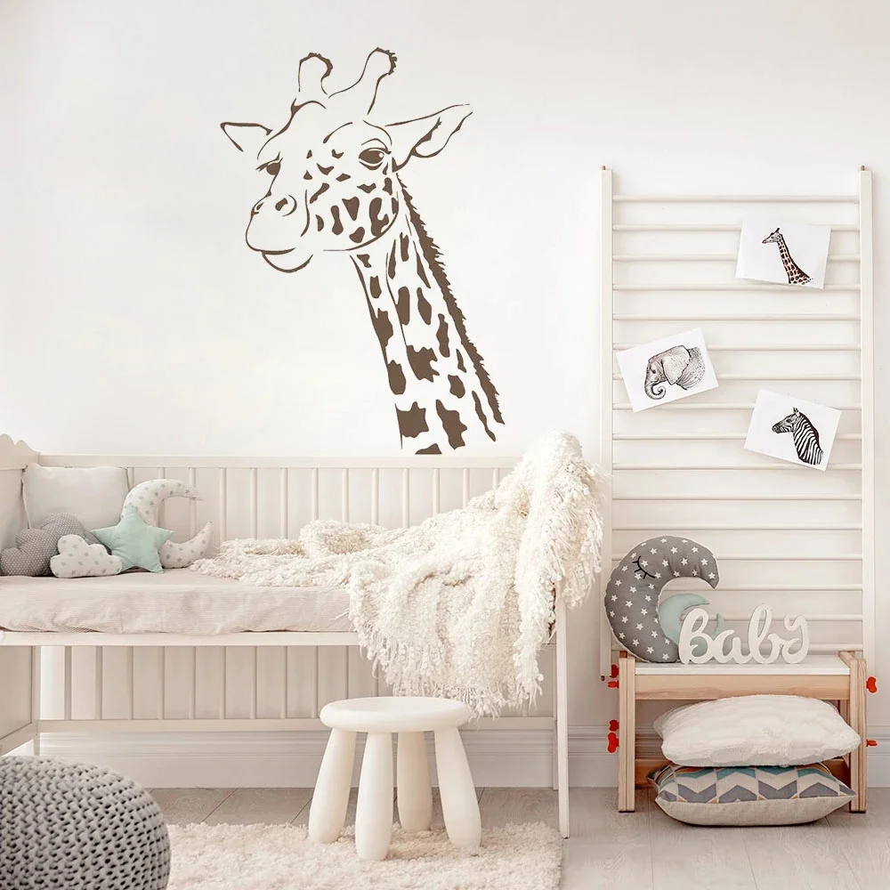 Newly Giraffes Wall Decals Baby Nursery Decor Giraffe Head Art Wall Vinyl Sticker Removable Bedroom Animal Poster Decorate