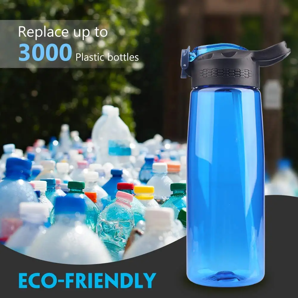 Membrane Solutions Filtered Water Bottle BPA Free Emergency Water Purifier with 4-Stage Integrated Filter Straw for Travel Camp