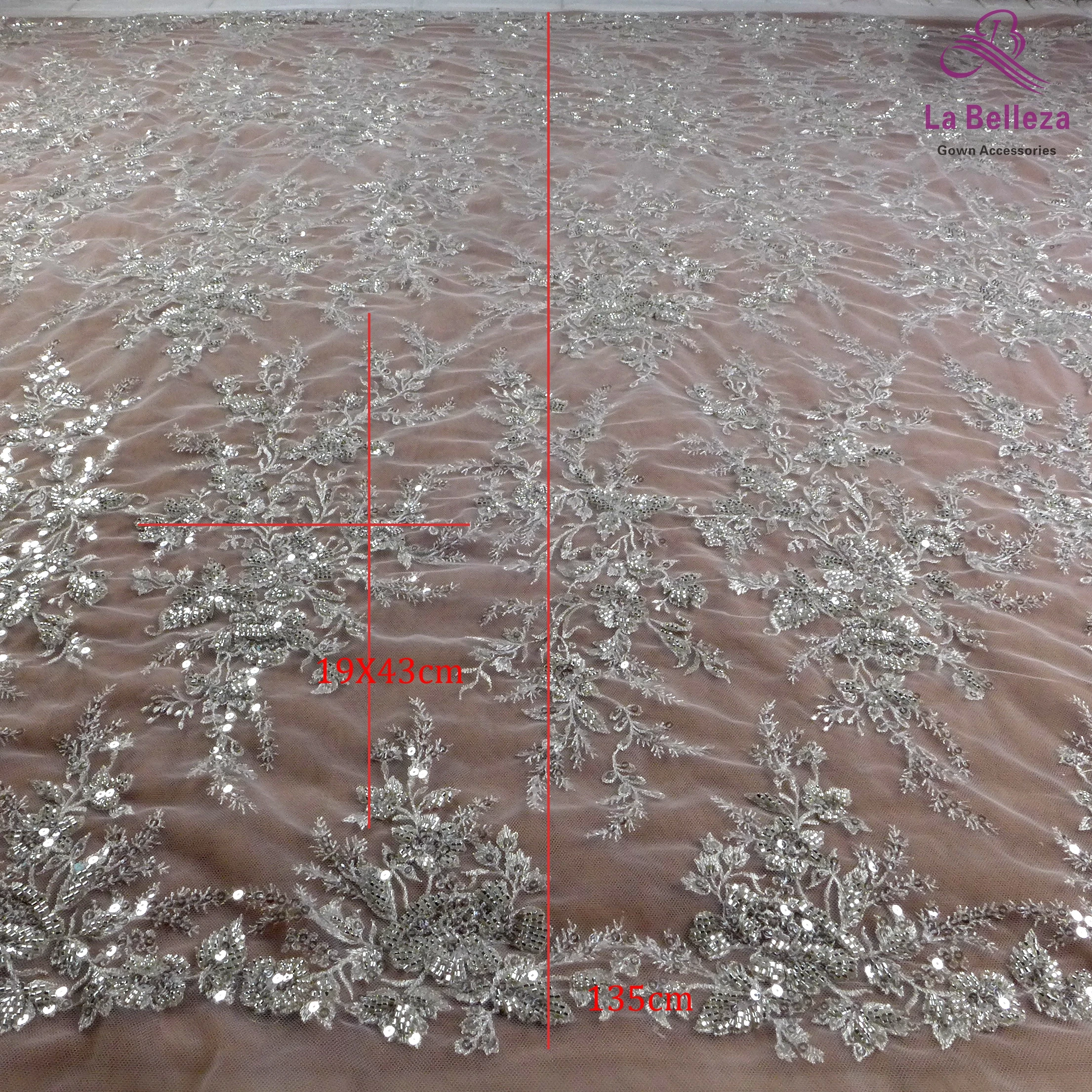 La Belleza hot white silver lace fabric,easy cut as applique patchs for wedding dress beautiful design lace 51\'\' width 1 yard