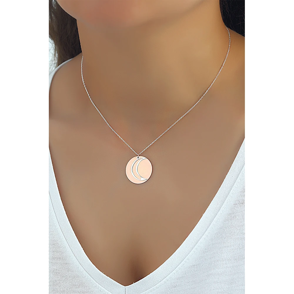 Elegant Cresent Pendant 925 Sterling Silver Jewelry Rose Gold Plated Necklace