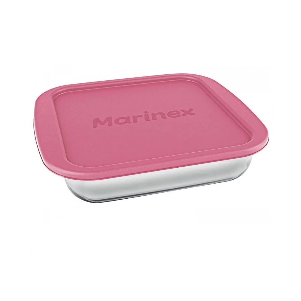 1.1L Marinex Square Glass Baking Machine with Pink Lid