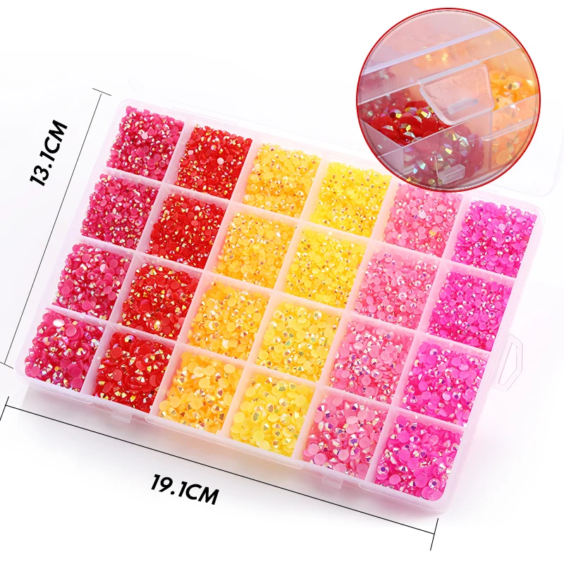 Ab Jelly Resin Flatback Rhinestones Kit Mixed Color Round Shape Nail Gemstones For Crafts Tumblers 3/4/5mm 19800pcs