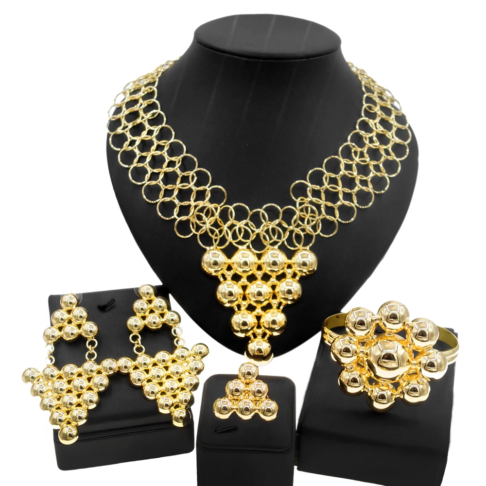 

Latest Brazilian Gold Colour Original Gold Plated Jewelry Set Ladies Luxury Beautiful Necklace Banquet Wedding Party H20001