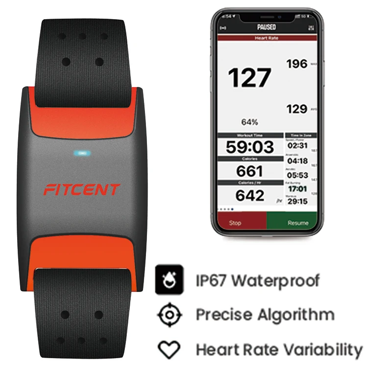 FITCENT Heart Rate Monitor Armband Optical Heart Rate Arm band Sensor with ANT+ Bluetooth for Peloton Polar Wahoo Zwift Garmin