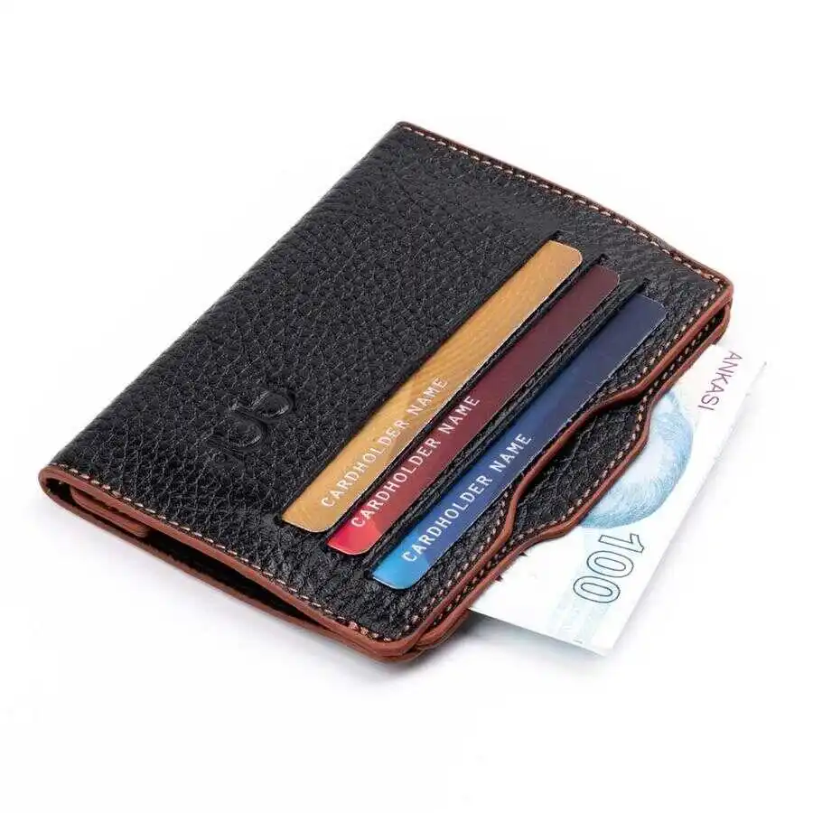 Rio Sport Nested Leather Card Holder Wallet Black-Tan Detailed Purse Casual For a Lifetime Comfortable Money Pocket Good Quality