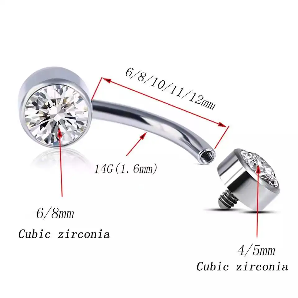 Eternal Metal ASTM F136 Titanium Internally Threaded Top Round Bezel Set CZ Belly Button Ring Body Jewelry