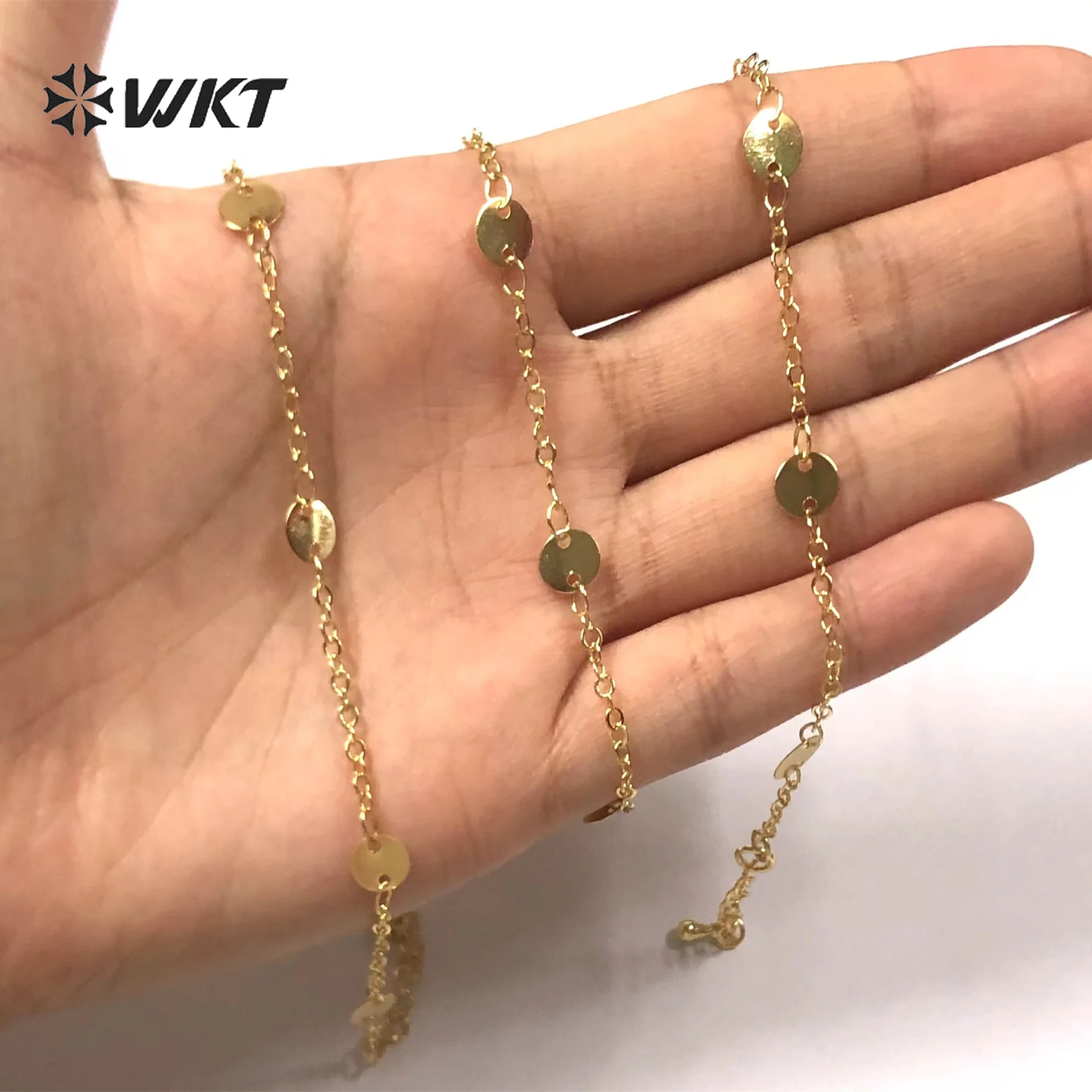 WT-JF335 WKT Simple Style Yellow Brass and Yellow Gold Bracelet Small Disc with O Chain Special Women's Bracelet Jewelry Gift