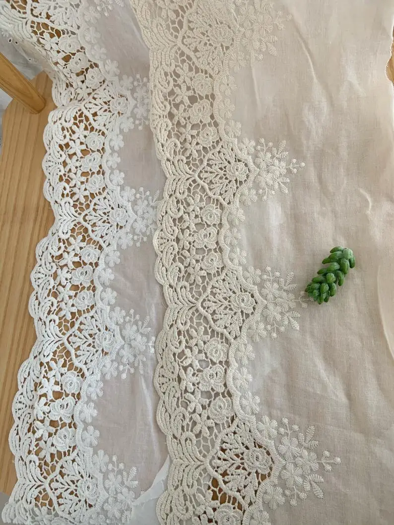 Natural Cotton Lace Trim Embroidered Eyelet Lace Trim Cotton Lace Trim With Hollowed Out Floral Cotton Eyelet Lace Trimming