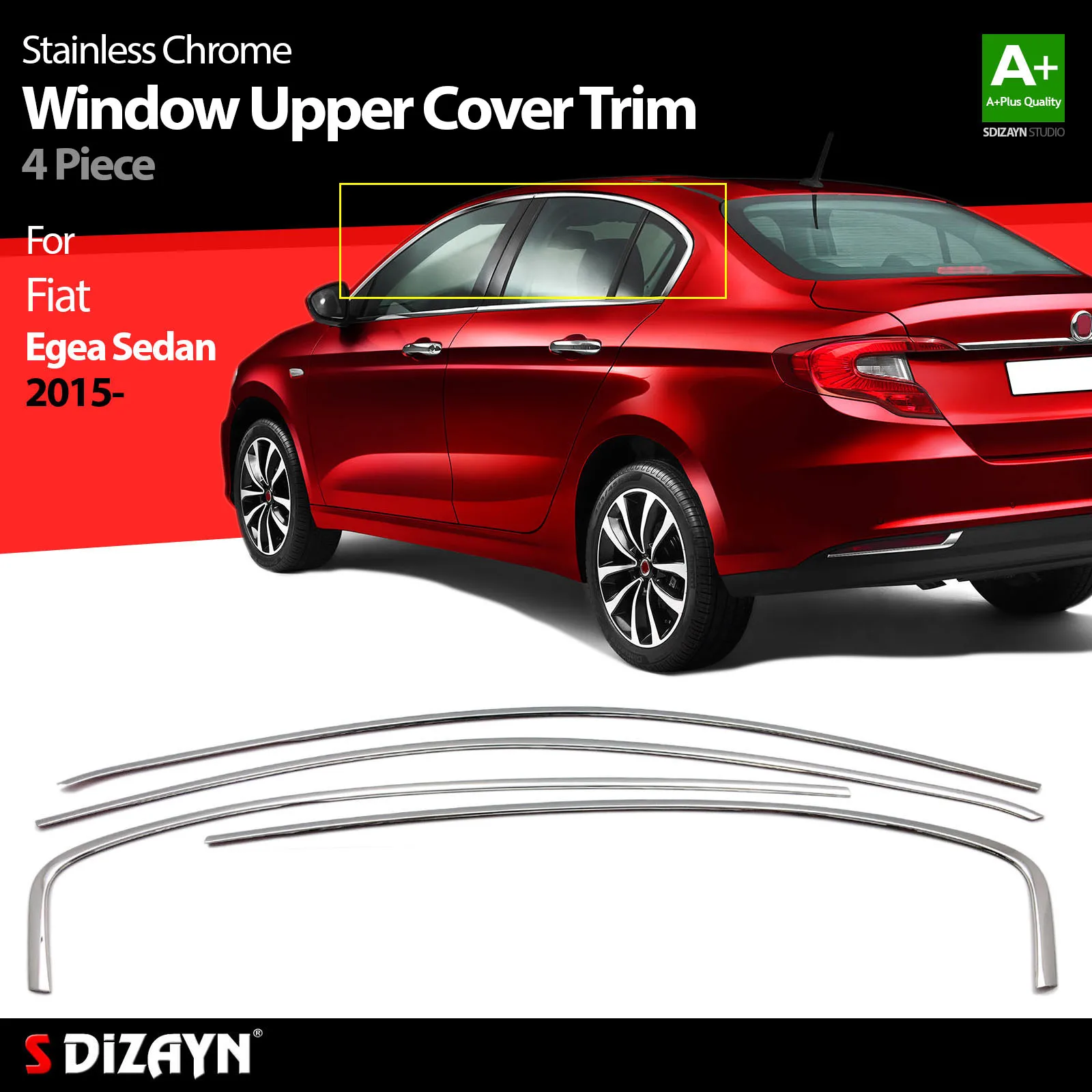 

S Dizayn For Fiat Egea Tipo Chrome Window Sill Overlay Cover Trim Stainless Steel 4 Pcs Exterior Car Accessories Parts Auto