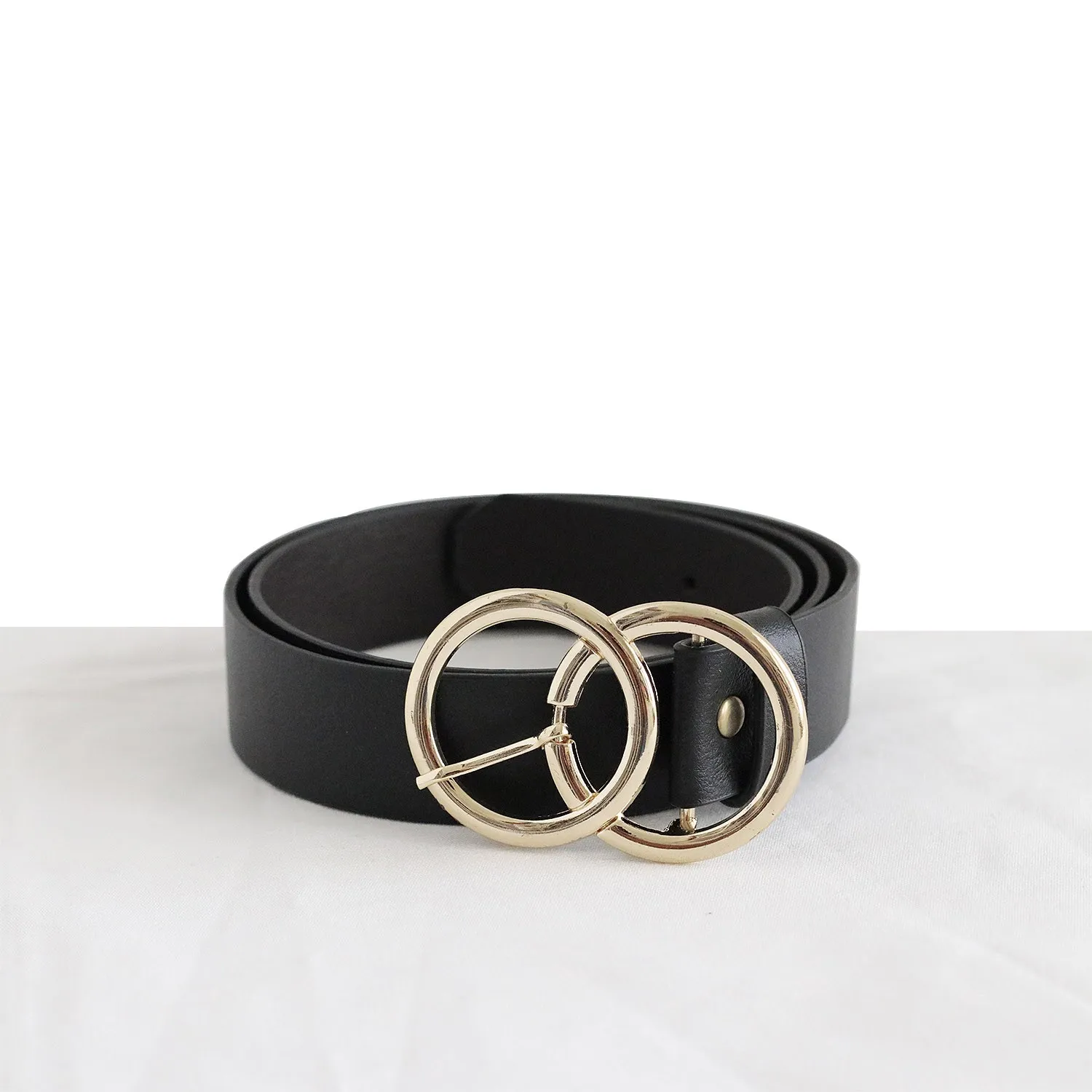 Black leather gold color double buckle women's belt women belt design belt wonderful belt