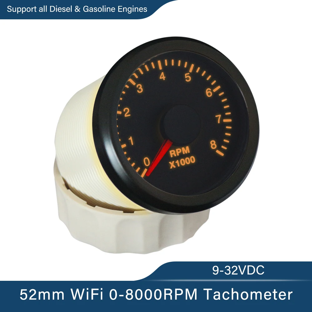 

2 Inch WiFi Tachometer 4000 8000 RPM Gauge Adjustable for Generator Car Boat Diesel Gasoline Engine 12 24 Volts