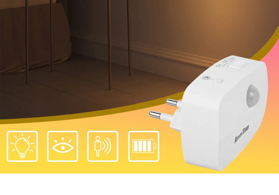 LED Night Light Motion Sensor Light 220V EU Plug In Smart Motion Sensor Light Warm and White Light Dual Color Night Lamp