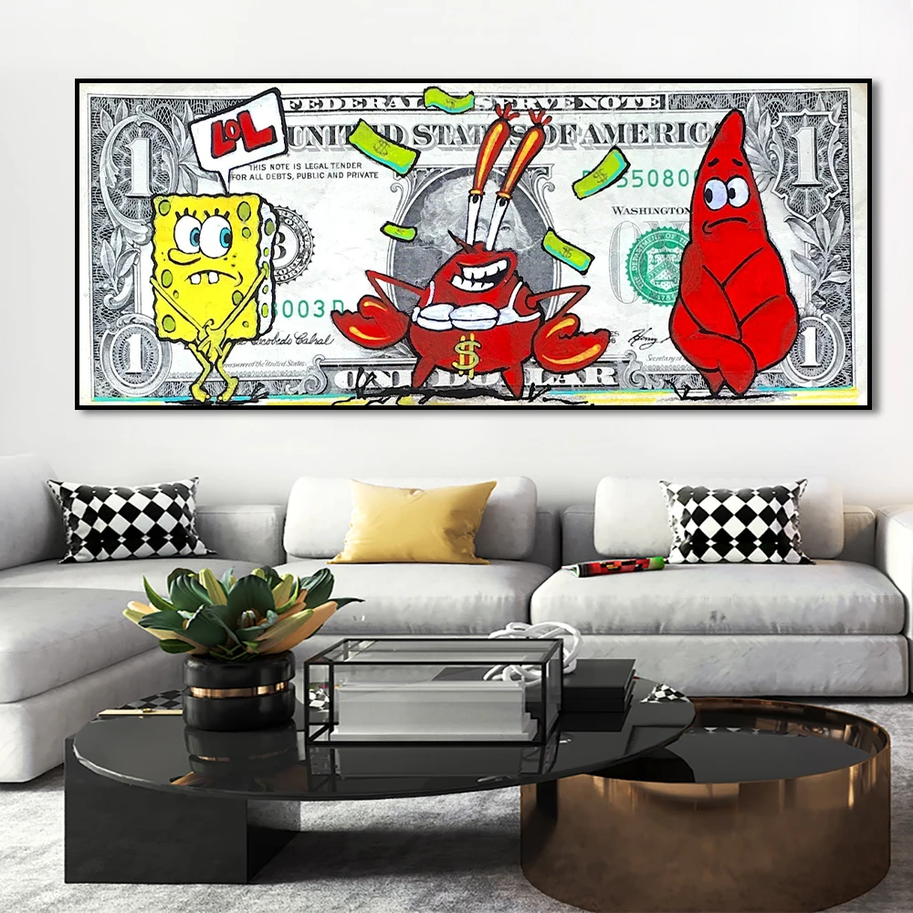 

Disney Cartoon Funny Crab And Sponge Inspirational Prints Canvas Painting Wall Art Posters 1Dollar Picture For Room Decoration