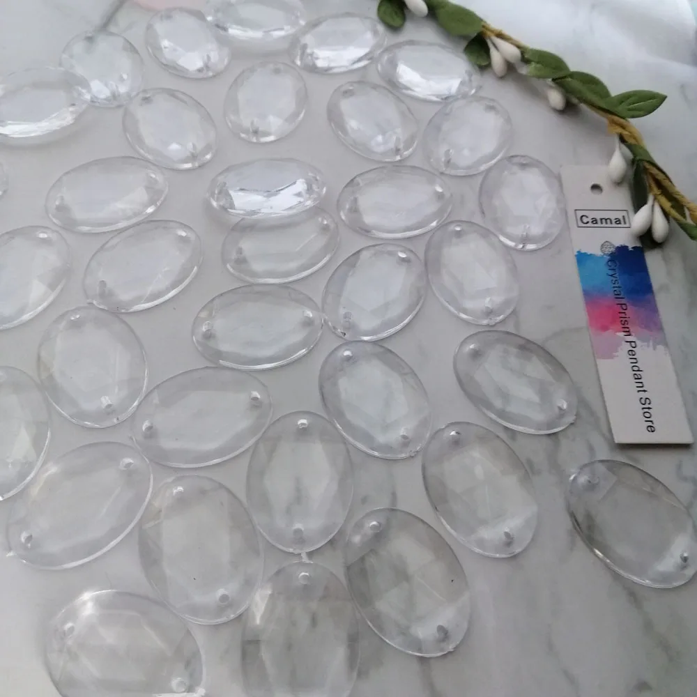 Camal 20pcs Clear 27mmx20mm Acrylic Egg-shaped Loose Beads 2 Holes Prisms Chandelier Lamp Parts Accessories Wedding Centerpiece
