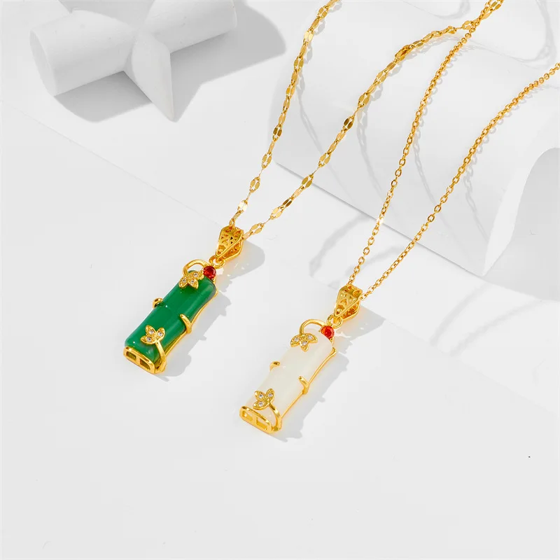 Fashion Green White Yuzhu Necklace Ladies Green Festival Senior OL All-match Pendant High Quality Bingqing Yujie Girl Gift