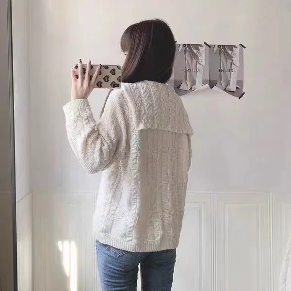 Coarse Knit Long-Sleeved Cardigan Jacket Over Size Sweashirt Sweater Woman Ladyโs Bouses