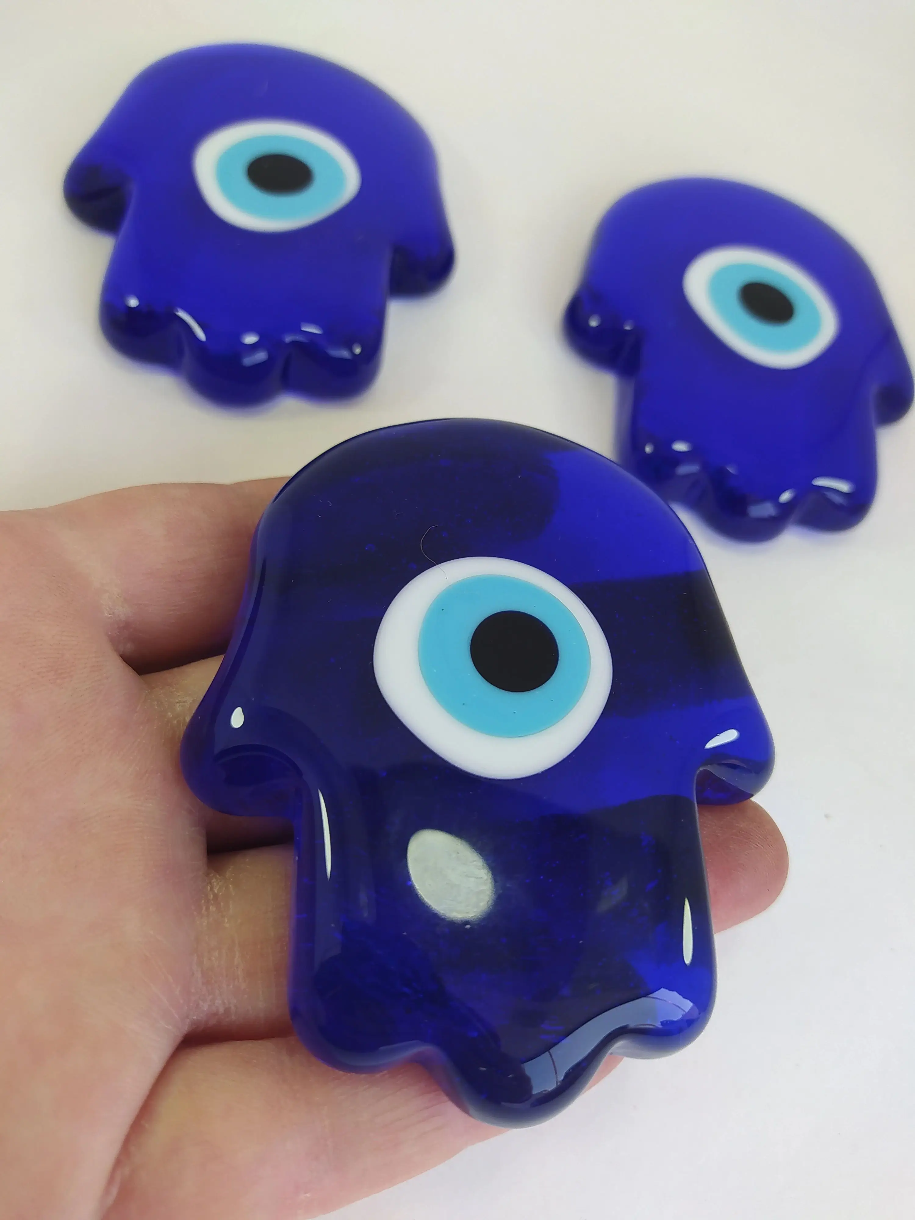 Hamse Hand Evil Eyes Set of 3 Glass Beads Charm Turkish Handmade Amulet Talisman Boho Home Decor Made in Turkey