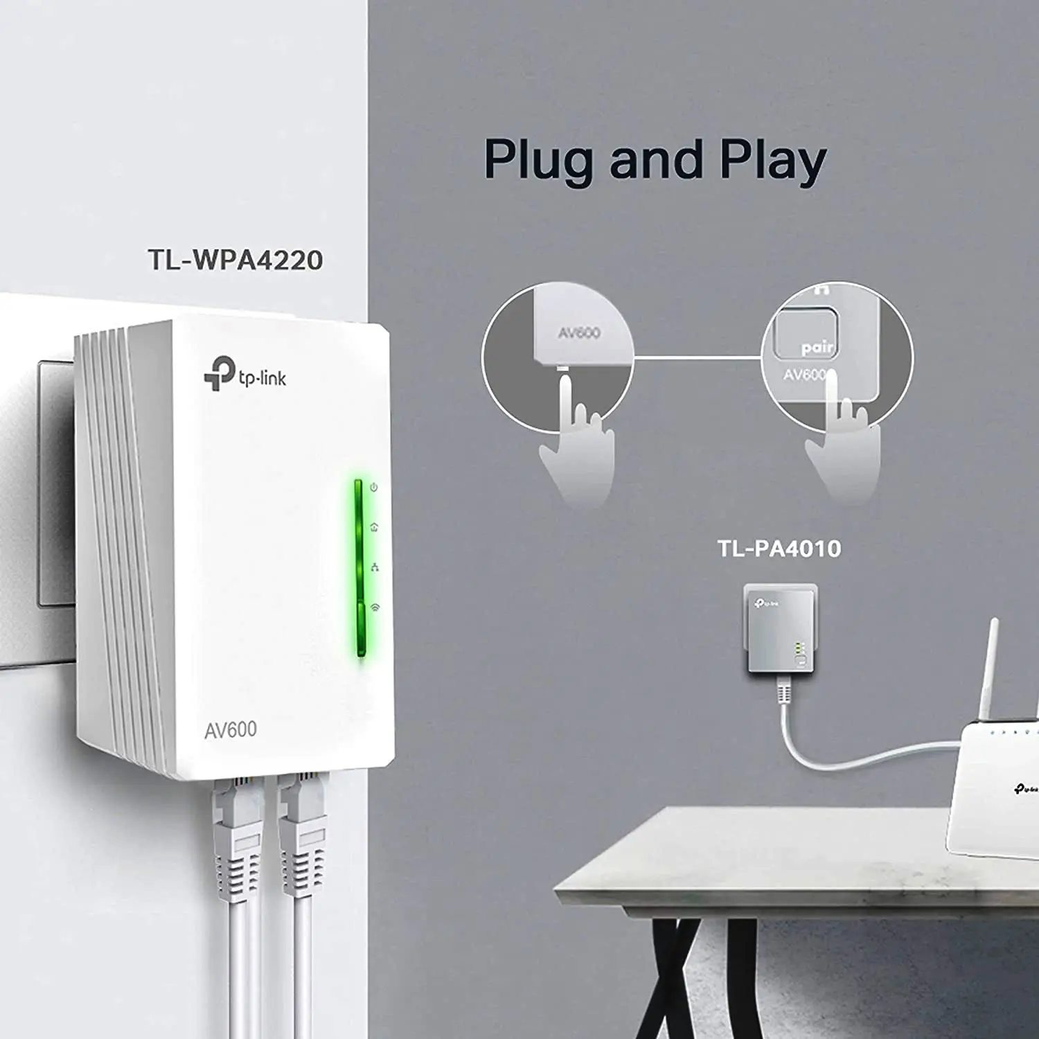 TP-Link TL-WPA4220 KIT Range Extender Powerline Adapter AV600 300 Mbps Wireless Plug Play 2 LAN Ports 300 Meters Range