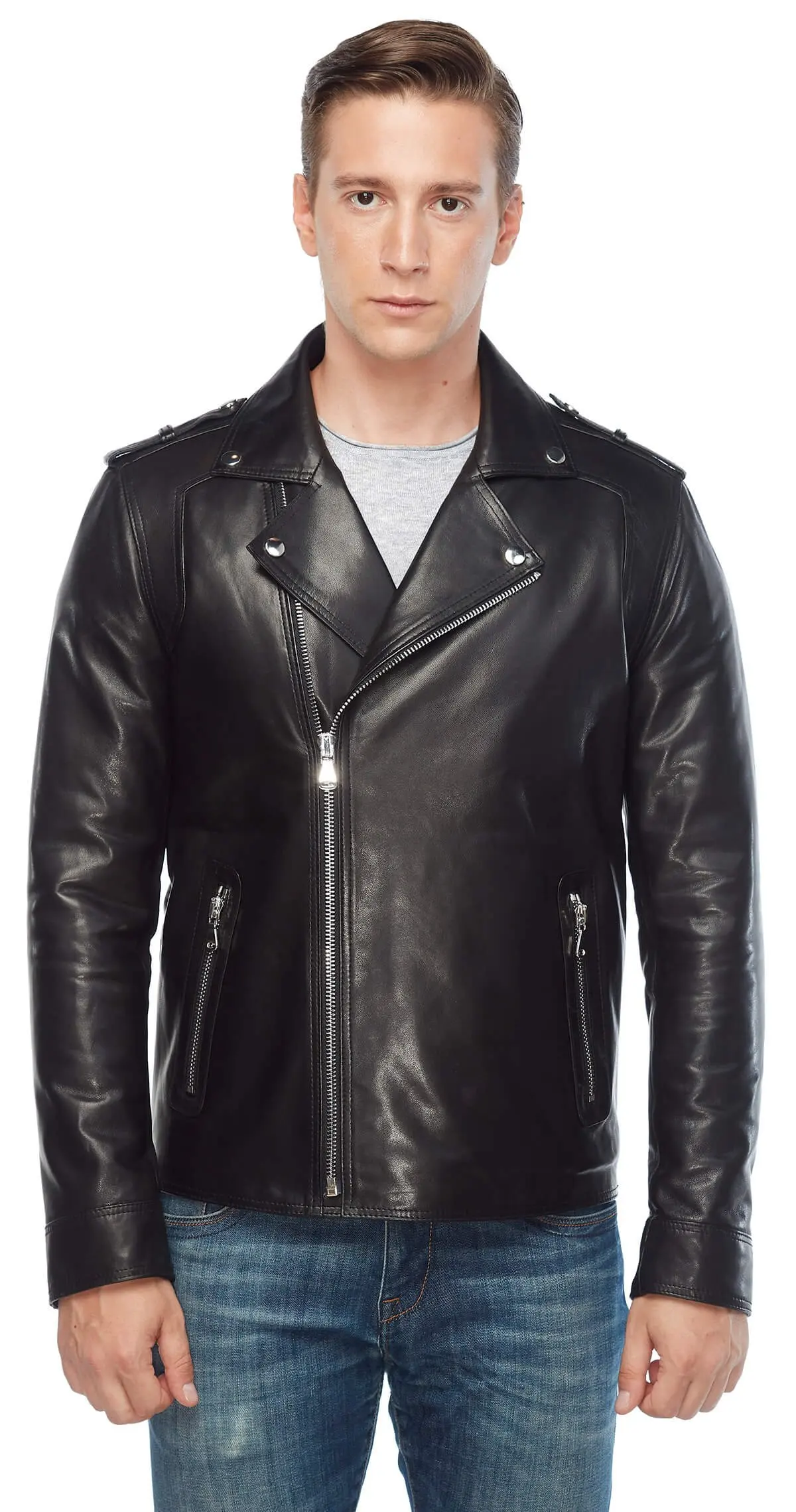Biker Men 'S Genuine Leather Coat Black Original Lambskin Autumn Winter 2022 Biker Slim Large Size VintageTürkiye