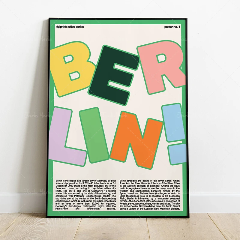 Berlin printable wall art | Printable colorful Berlin print | Berlin travel poster digital download | Mid century modern art pr