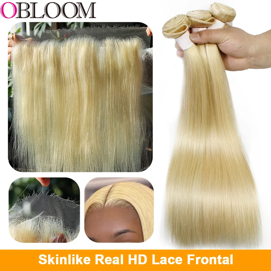 

613 Blonde 5*5 HD Lace Frontal Closre With 32inches Straight Hair Bundles 3 Bundles With Human Hair Extension HD Lace Closure