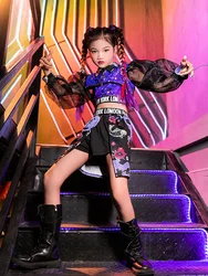 ZZL Urban Dance Girl Clothes K-pop Stage Outfits for Children Purple Black Sequin Dress Jazz Dance Hip-hop Runway Show Costume