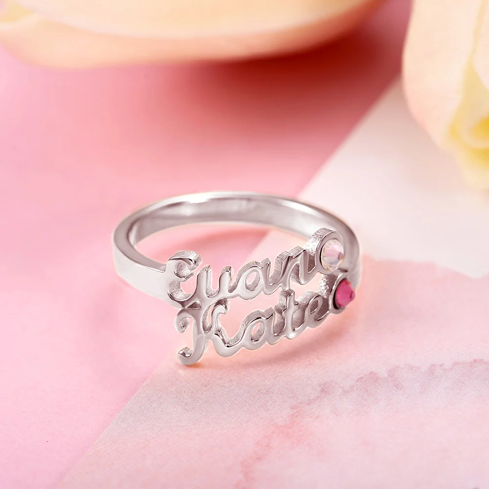 Yonney Dropshipping Personalized 4 Names Ring Custom Birthstone Gift Jewelry Gold Color Ring for Women Men Baby Couples Mom Gift