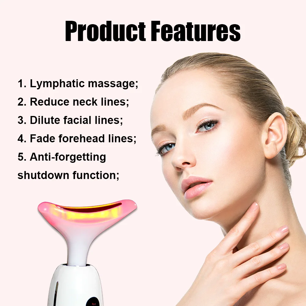 Facial Neck Massager 3 Colors Led Photon Therapy lifting Wrinkle Removal Beauty Device Reduce Double Chin Skin CareTool