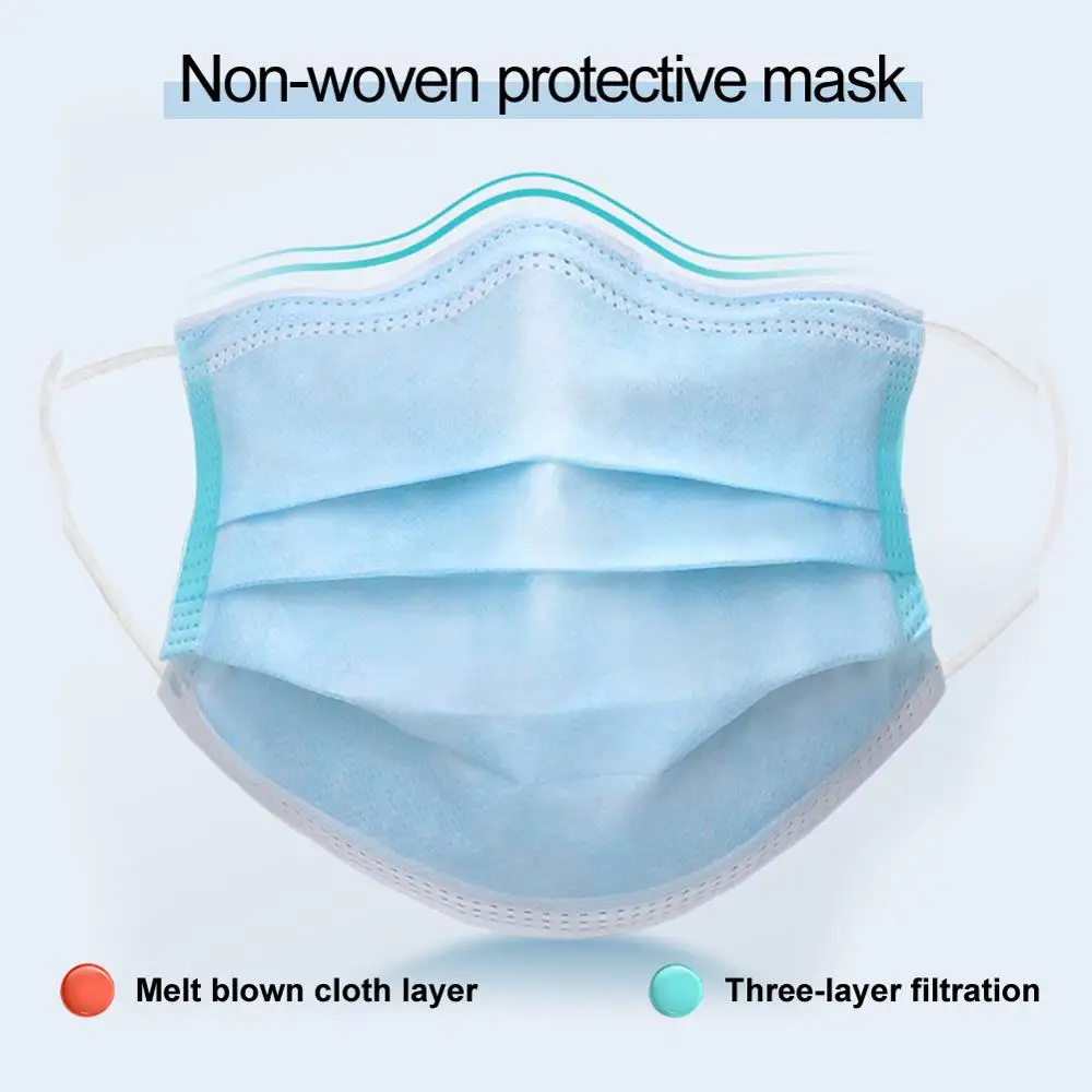 100/200/300Pcs POWECOM Disposable Face Mouth Mask  Protective Face Mask 3Layer Dustproof Nonwoven Safety Mouth Masks for Adult