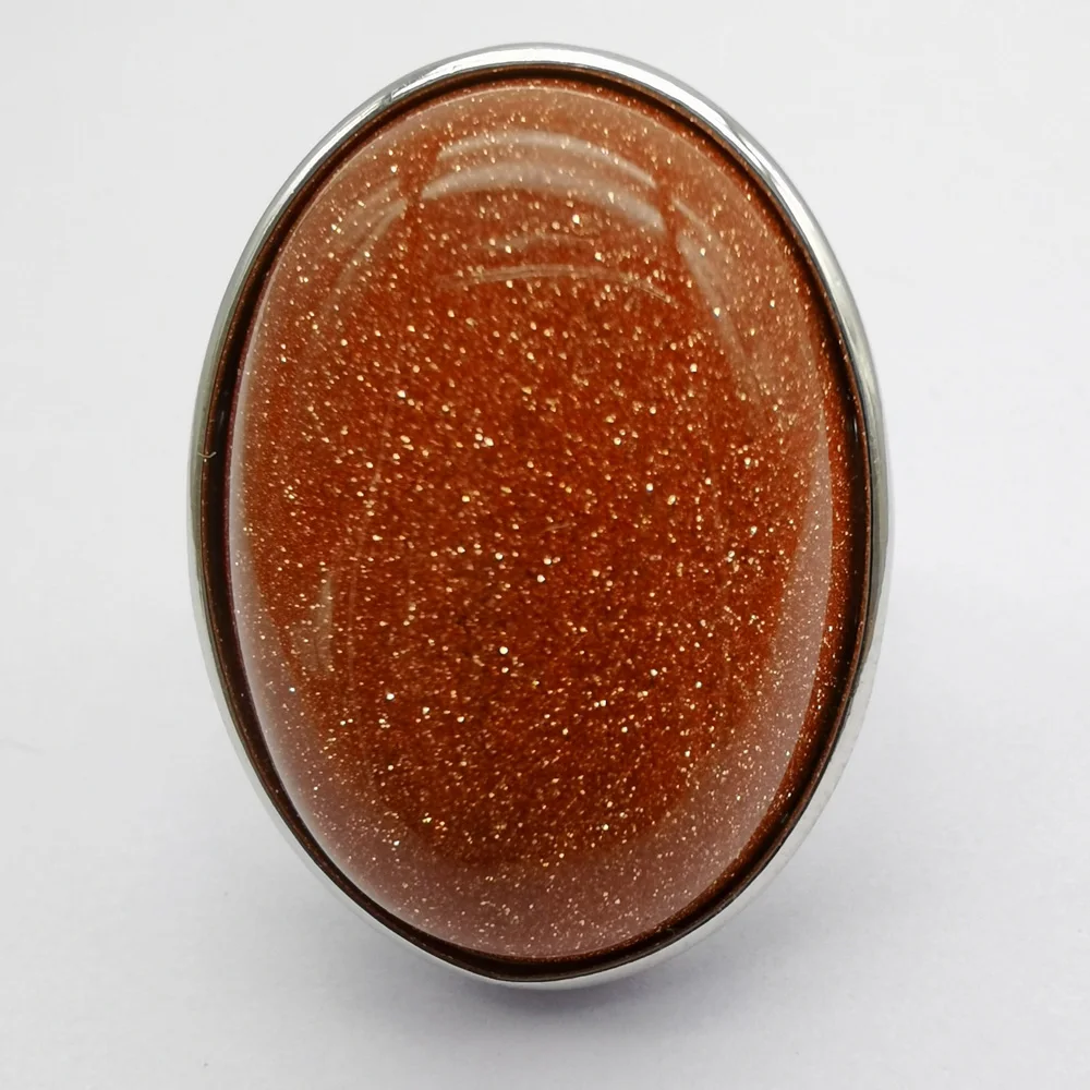 Golden Sandstone Stone Oval Bead GEM Finger Ring Jewelry Size 8-9 X115