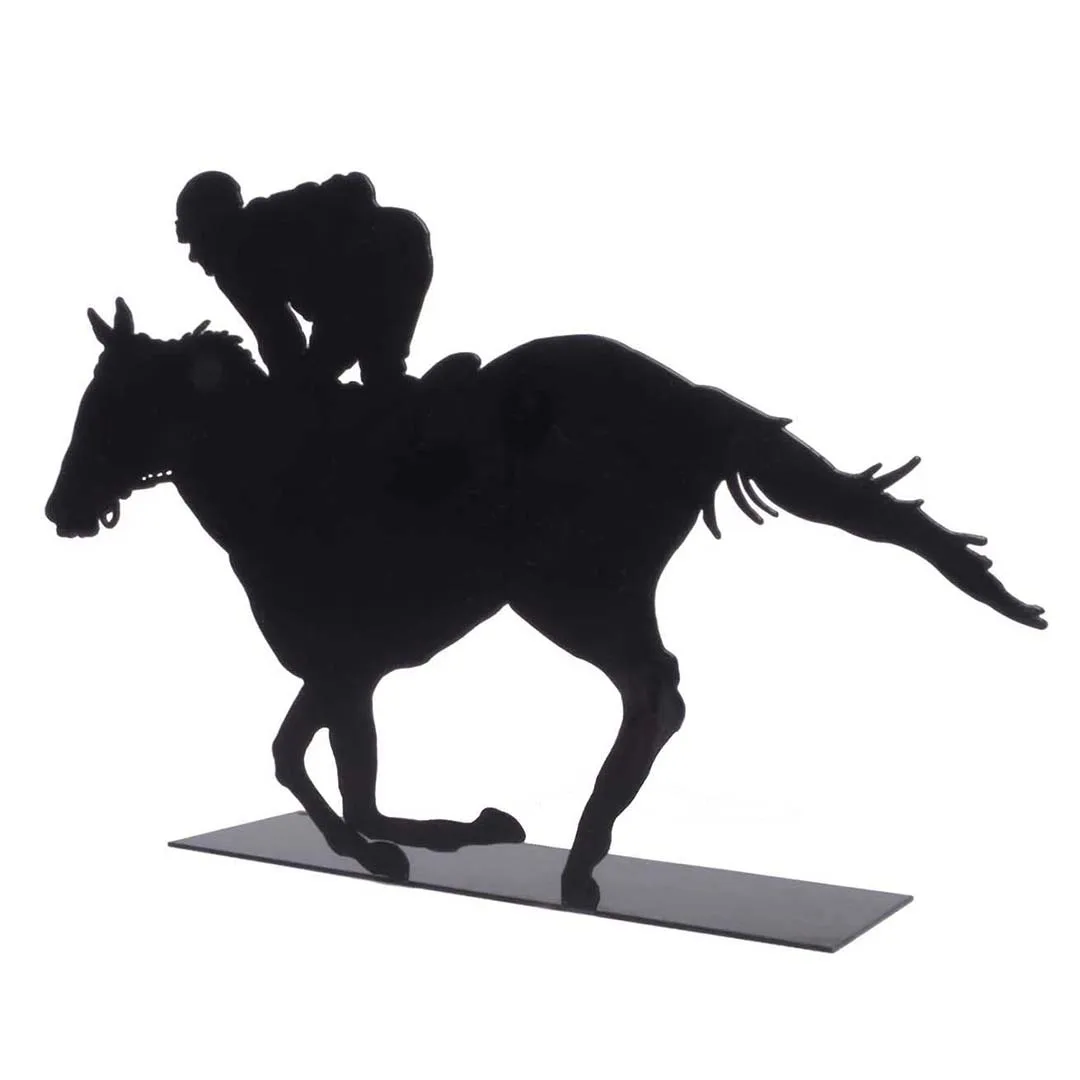 Horse and Jockey Figured Metal Decorative Sculpture Desktop Decor Sculpture Gift Decorative Sculpture Desktop Accessories -Black