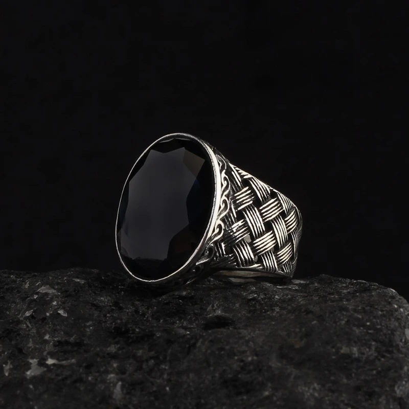 Men's Black Zircon Stone Mesh Pattern Pattern 925 Sterling Silver Ring Special Design 2022 Summer Winter Fashion Accessory Products Free kargo