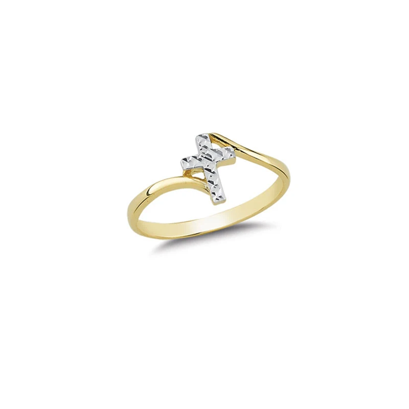 14K Solid Gold Cross Design Ring for Women