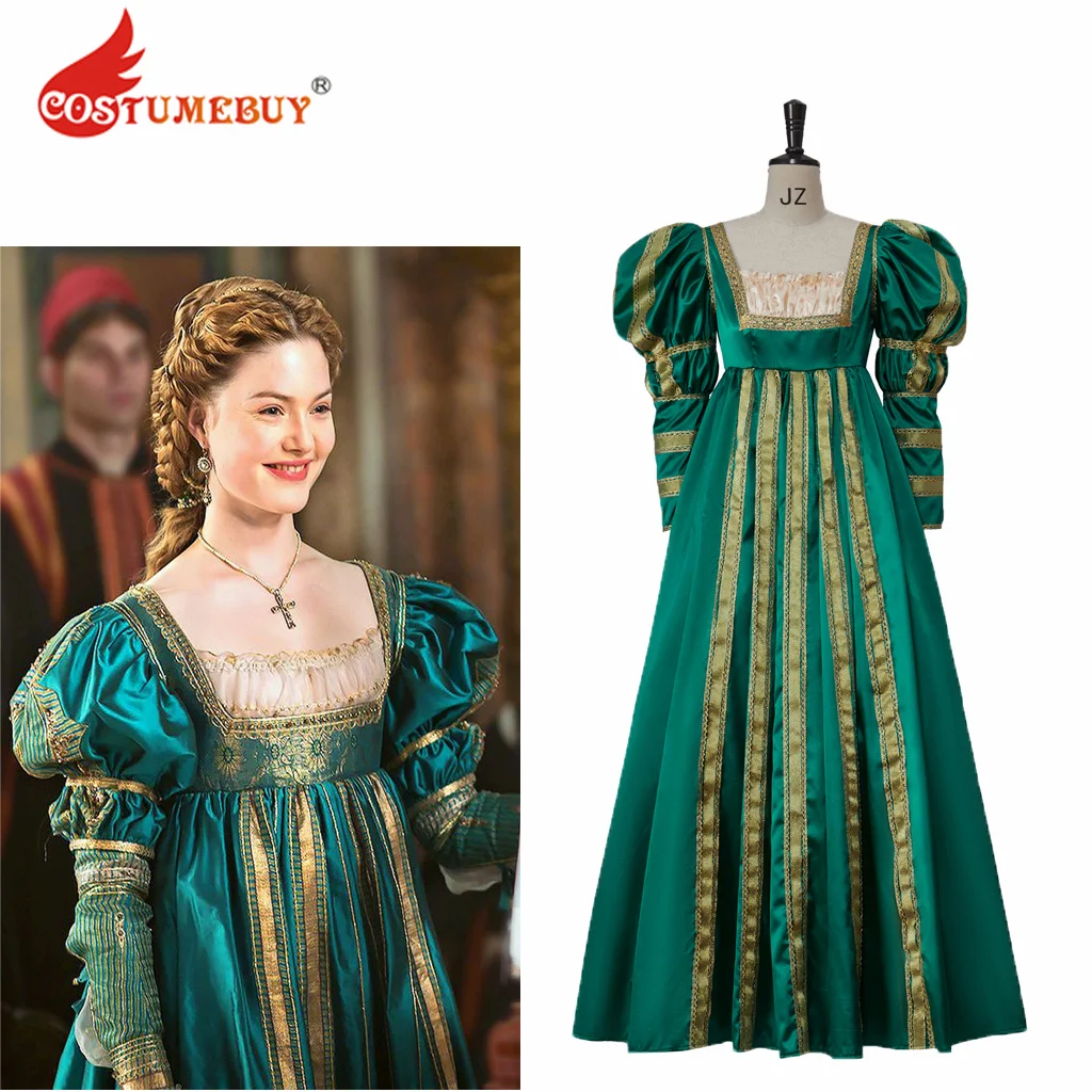 CostumeBuy Borgia Lucrezia Cosplay Costume Green Dress Women Medieval Dress Vintage Renaissance Ball Gown Historical Costume