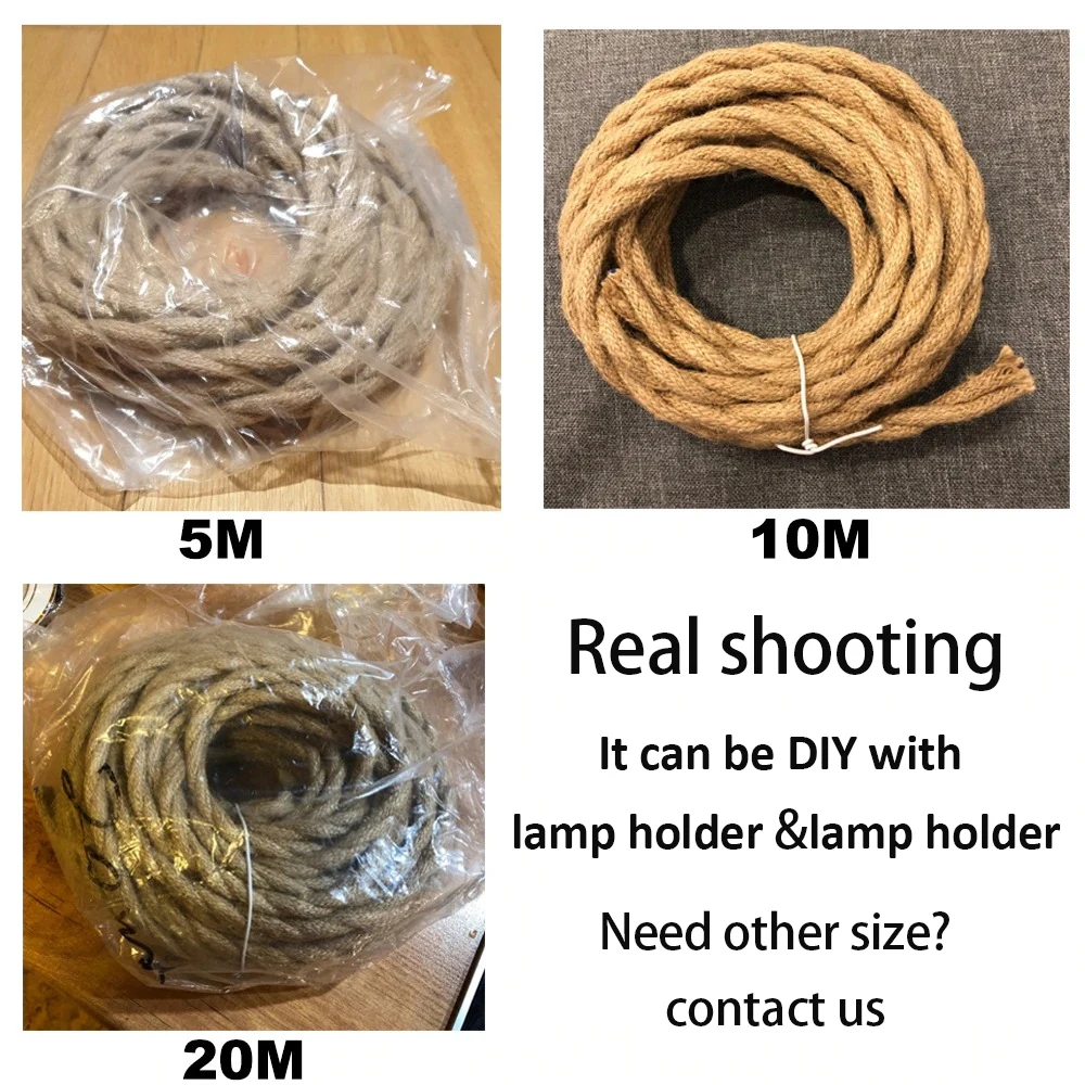 GANRILAND Electrical Wire Hemp Rope Woven 1/5/10/20/30 Meters Beige Docor Textile Cable Twisted Braided Retro Pendant Light Line