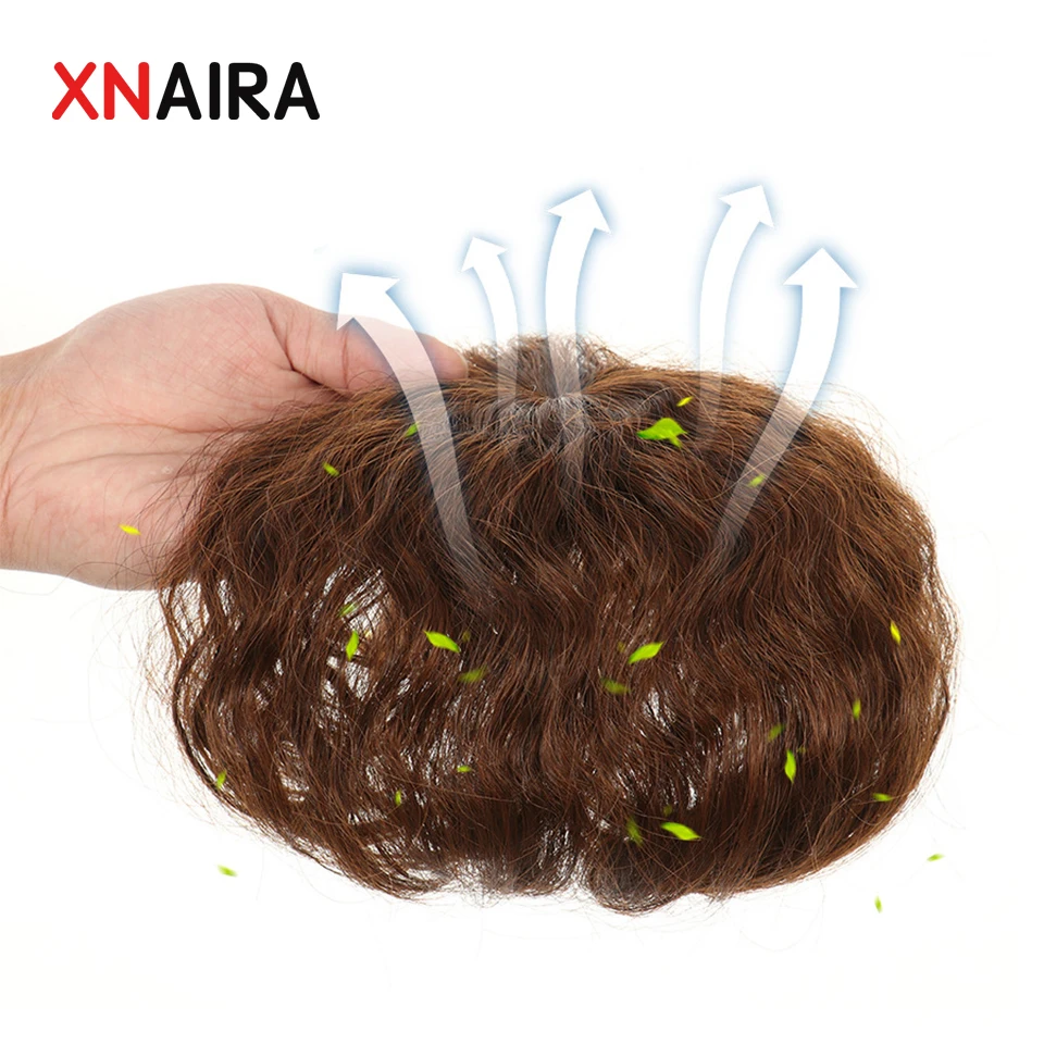 

Straight Synthetic Protein Silk Hair Top Piece Closure Toupee Hair Hand-made Natural Black Topper Hairpiece with Bang