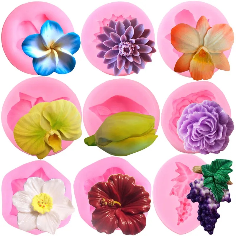 Orchid Flower Rose Silicone Molds Chocolate Candy Polymer Clay Plumeria Peony Tulip Cupcake Topper Fondant Cake Decorating Tools