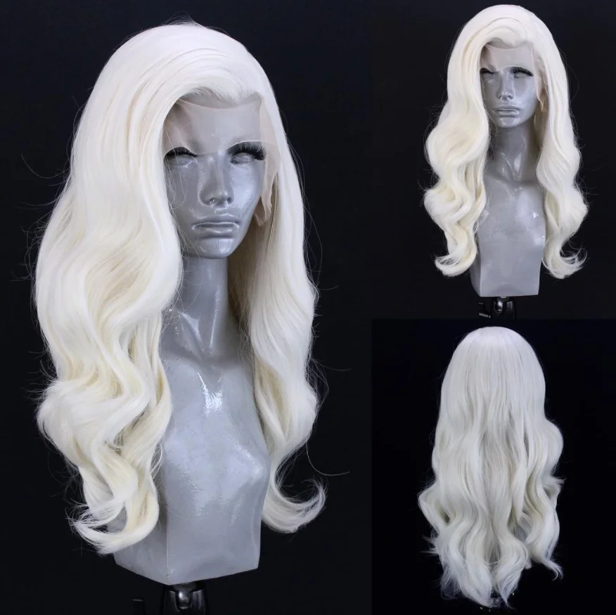 

Long White Blonde Synthetic Lace Front Wigs Natural Hairline Synthetic Hair Wig for Women Makeup Wigs