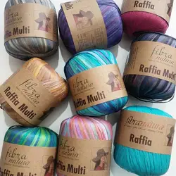 Fibra Natura Raffia Multi Yarn 100% Cellulose Colorful Natural Straw Paper Tape Thatch Haulm Rayon Viscose Ribbon Lace DIY Bag