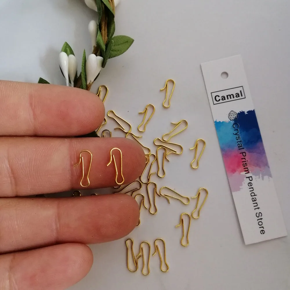 

Camal 100pcs 12mm Gold Metal Hook w/crook Crystal Chandelier Connector Pin Hanging Pendant Metal Buckle Garden Suncatcher Part