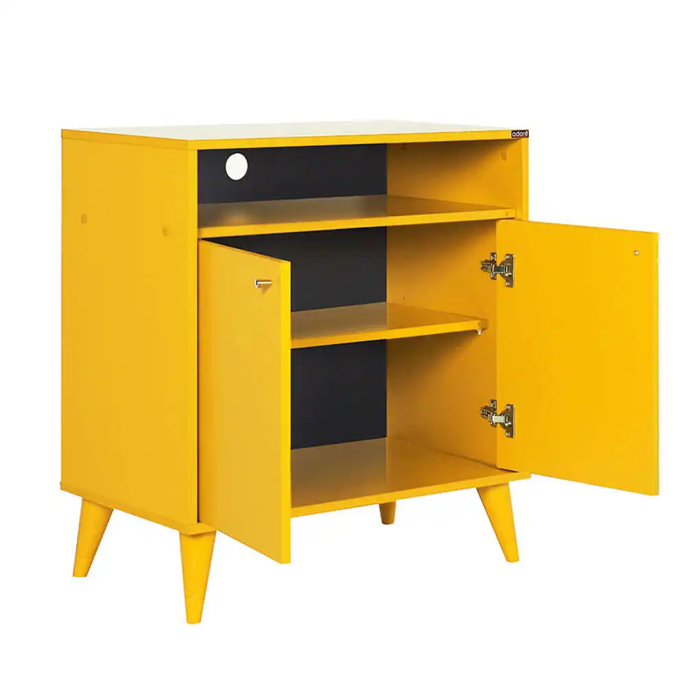 Yellow Wooden Wardrobe Bookshelf Organizer Hanger Wardrobe Storage Stylish Modern TV Unit Dresser For Kids Furniture