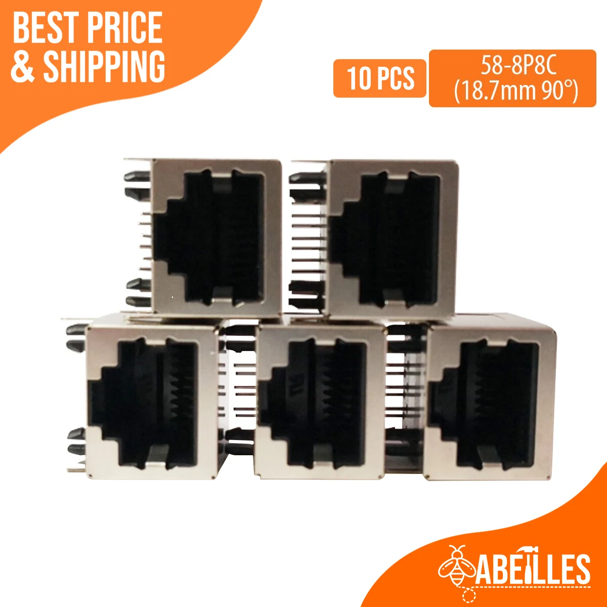 5PCS  RJ45 8P8C Metal Shielded Female Ethernet PCB Jack Right/Vertical Angle