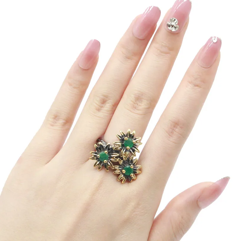 Buy 3 get 1 free 27x26mm Unique Neo-Gothic 10.4g Real Green Emerald Pink Tourmaline Women Black Gold Silver Rings