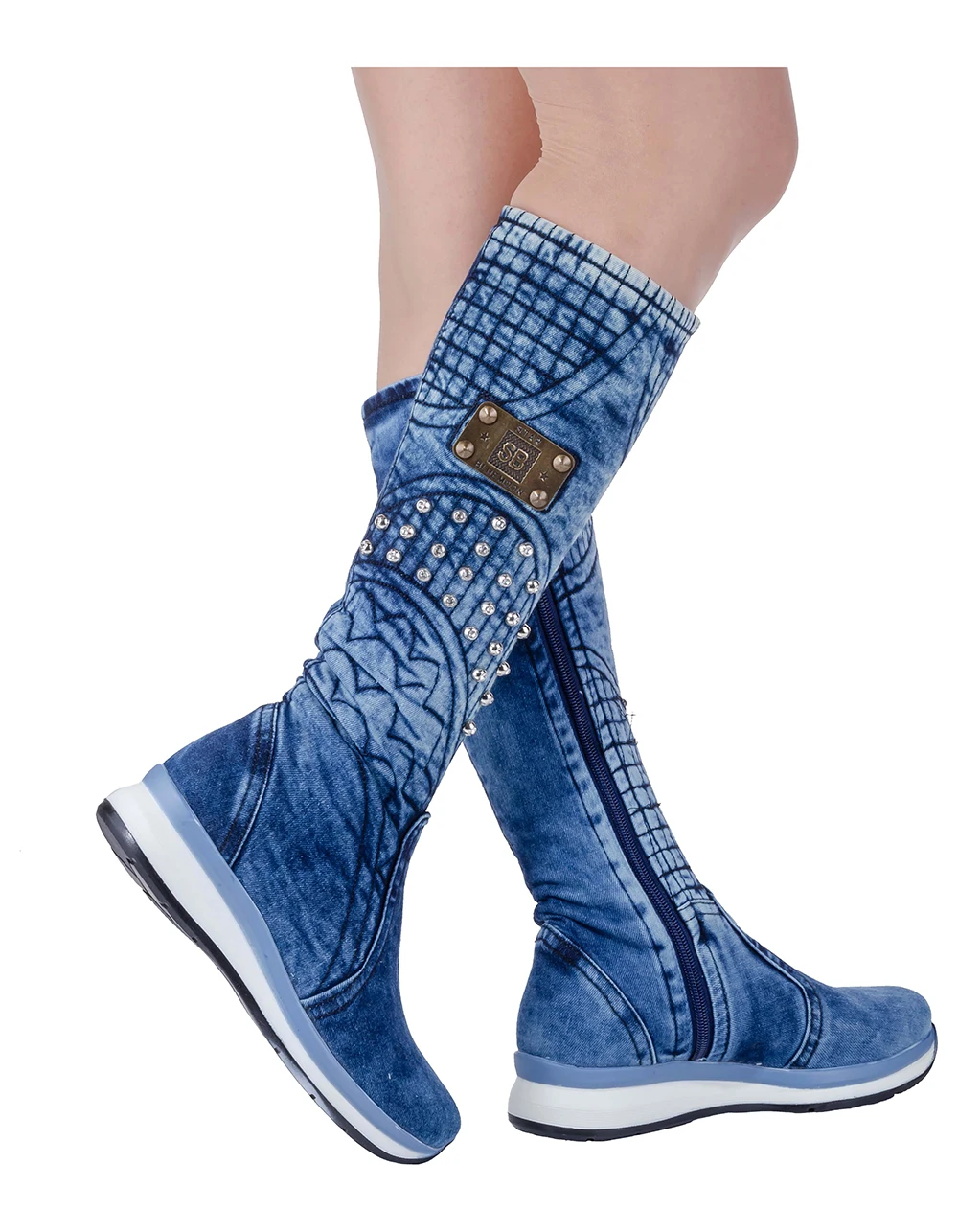 Jeans Boots Handcrafted Sexy Design Blue Pattern Embroidered Jeans Women\'s Boots Birthday Gift  /Women\'s shoes, denim shoes