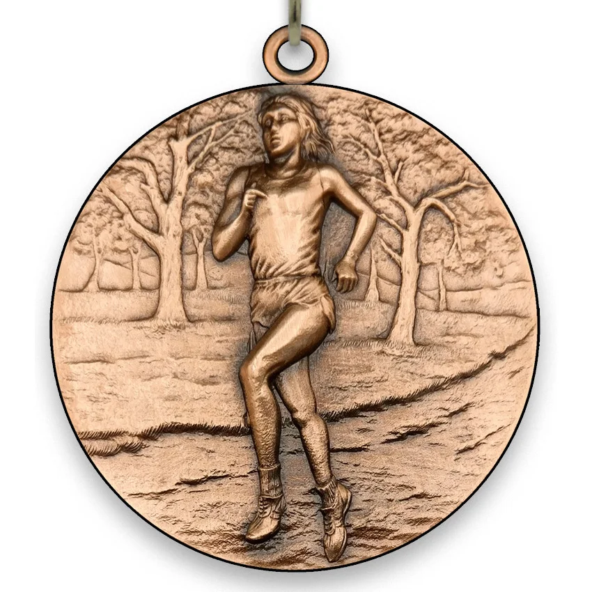 Large Metal Female Cross Country - Bronze Medal - 6,4 cm - with Neck Ribbon size 2,2cm x 80 cm -  Choice of Ribbon Colours.