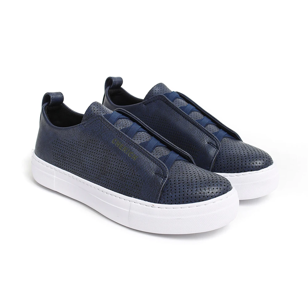 Chekich Women Shoes Navy Blue Elastic Band Faux Leather  Spring & Fall 2021 New Seasons Slip-On Casual Breathable Sneakers Odorless Comfortable Flexible Sewing Base Office Fashion Lightweight Formal CH011 Women